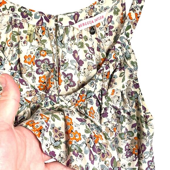 REBECCA TAYLOR Women’s Silk Floral Print Ruffle front Braided Tank Top - Picture 3 of 5